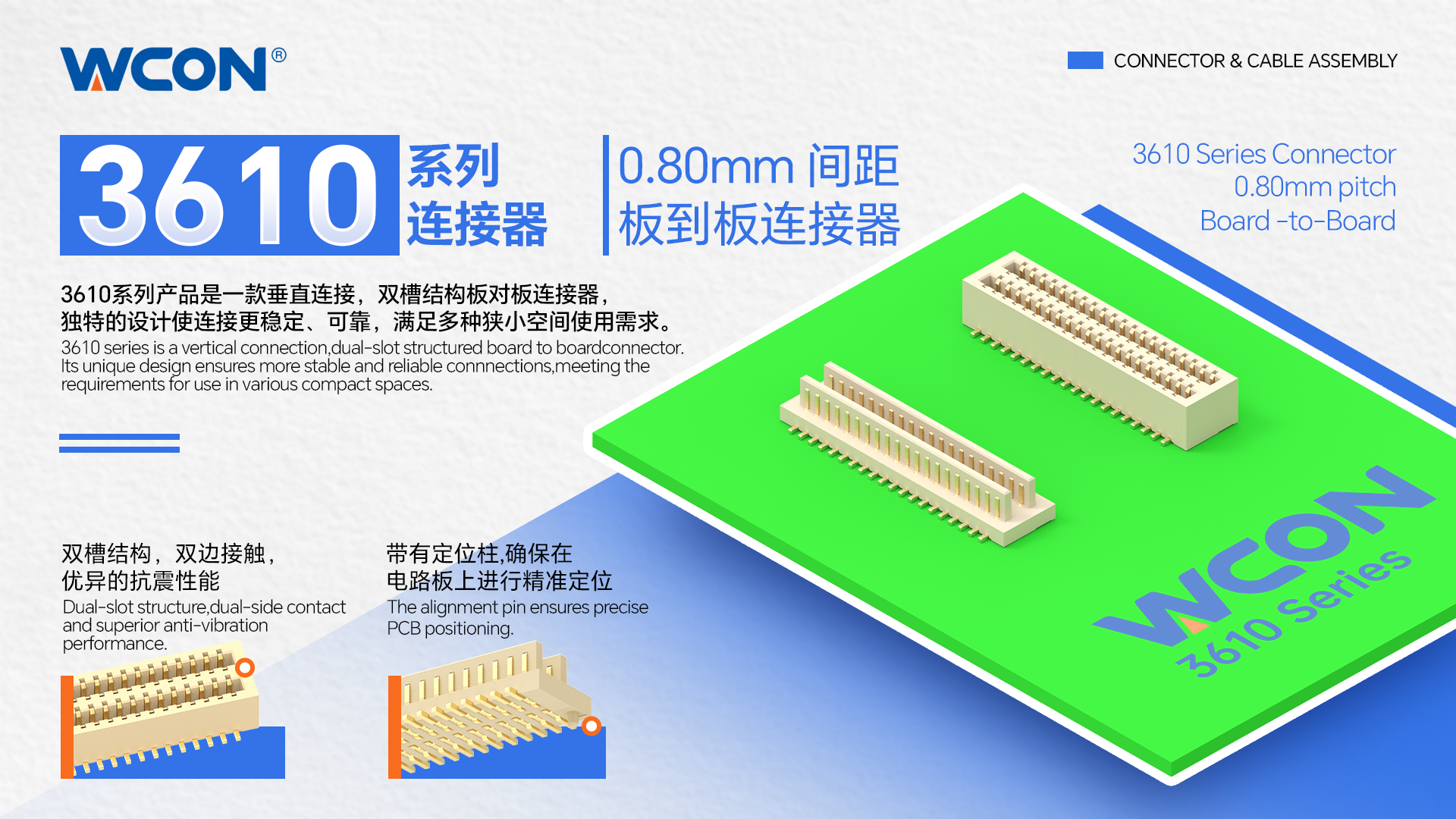 3610系列板對(duì)板連接器：0.80mm間距，支持雙向?qū)ε涞母呙芏冉鉀Q方案